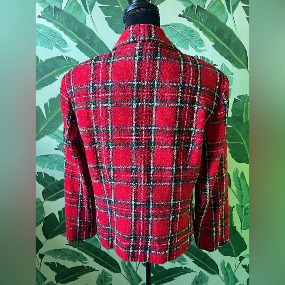 TR Bentley Womens Red Plaid Vintage Tweed Blazer‎ Jacket 12